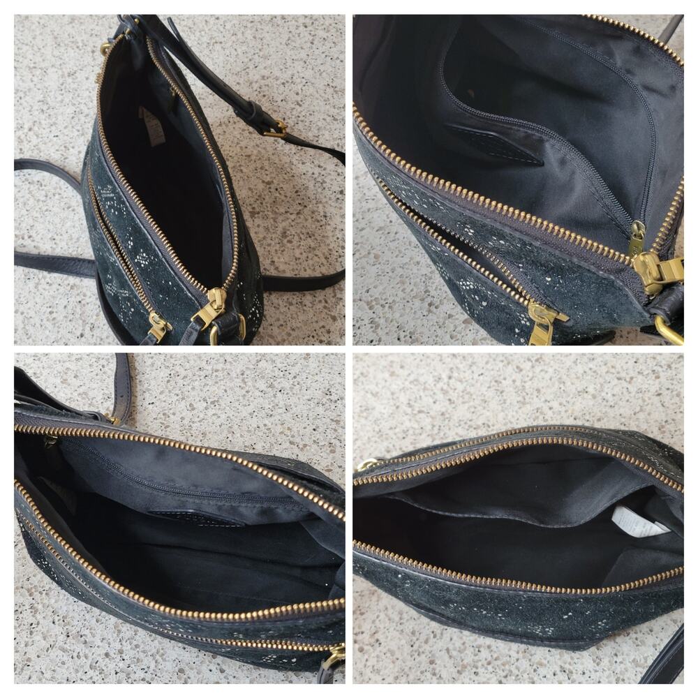 FOSSIL Fiona Leather Suede Silver Metallic Snakeskin Small Crossbody Adjustable - Picture 9 of 12
